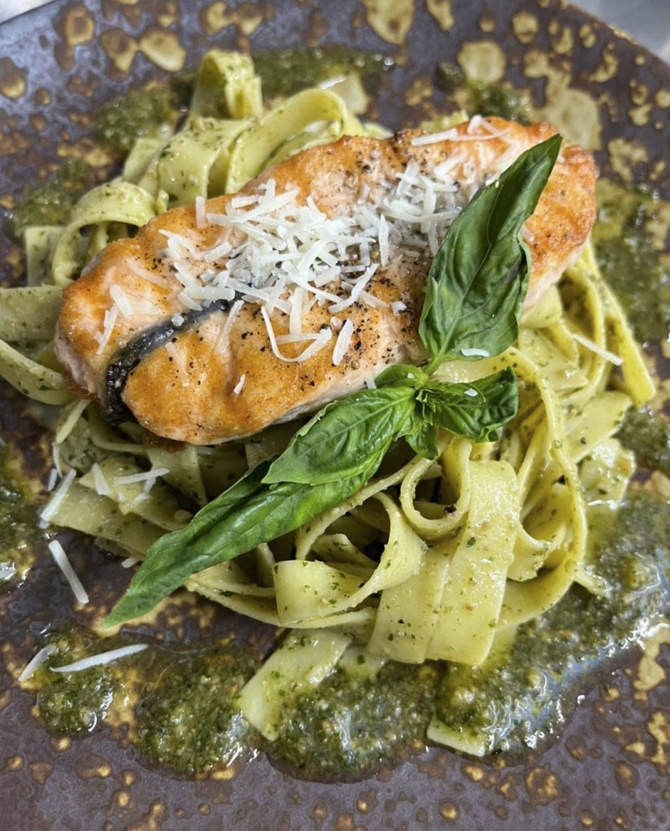 Salmon Pesto Fettuccine